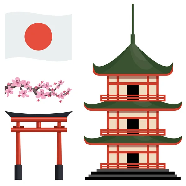 Ιαπωνία Διάσημο Εικονίδια Σύμβολα Που Διανυσματική Απεικόνιση — Διανυσματικό Αρχείο