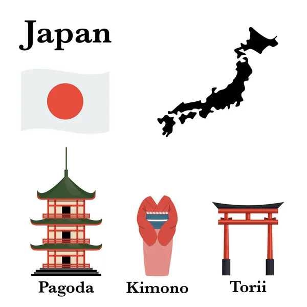 Японія Знамениті Символи Ікон Набір Векторна Ілюстрація — стоковий вектор