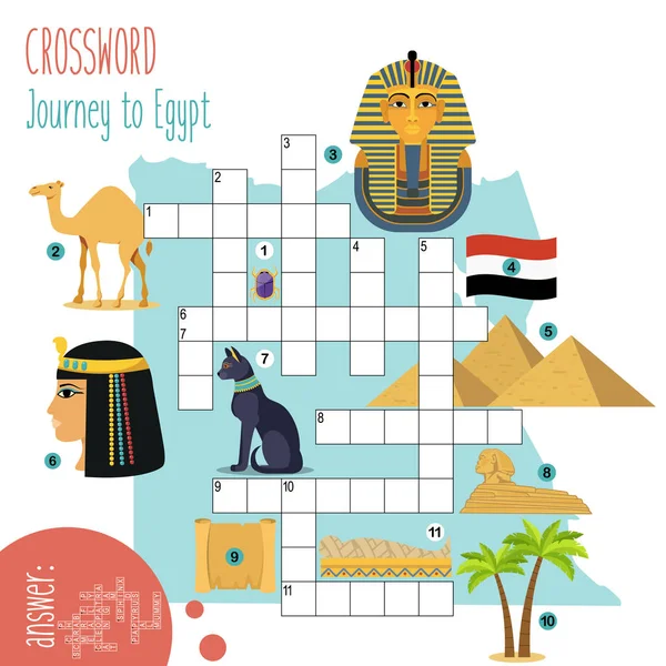 Crucigrama Fácil Viaje Egipto Para Niños Escuela Primaria Media Divertida — Archivo Imágenes Vectoriales