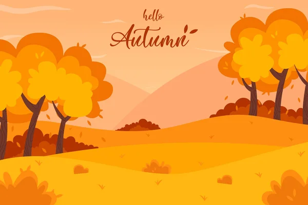 Jesienne Tło Krajobrazu Hello Autumn Liternictwo Logo Ilustracja Wektor — Wektor stockowy