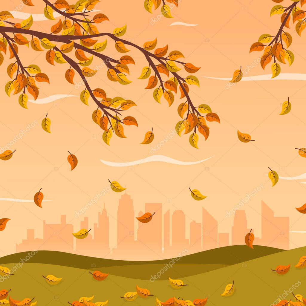 Autumn landscape city park background. Autumn fall, vector illustration.