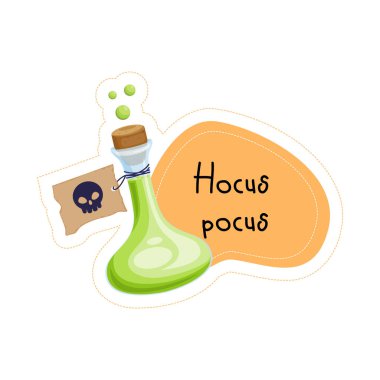 Cartoon Halloween green poison Hocus pocus sticker. Vector illustration. vector