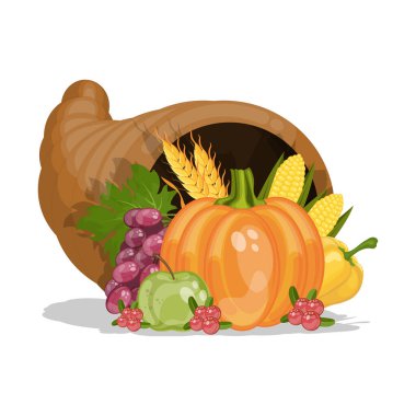Cornucopia. Horn of plenty. Harvest. Cartoon vector illustration for Thanksgiving day.  clipart