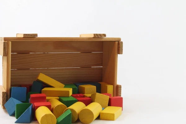Verschiedene Kompositionen Mit Farbigen Holzarchitektur Spielsteinen — Stockfoto