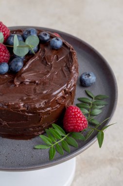 Çikolatalı kek üzerinde berry kadar yakın