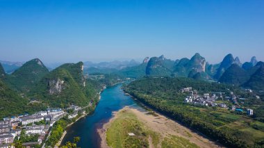 Kuş bakışı köy Yangshuo Çin'in
