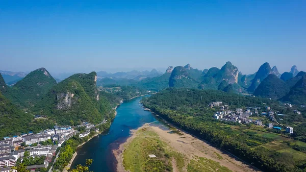 Vista Volo Uccello Del Villaggio Yangshuo Cina — Foto Stock