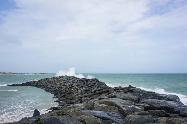 Muelle Piedra Bahía Bengala Ciudad Kanyakumari India —  Fotos de Stock