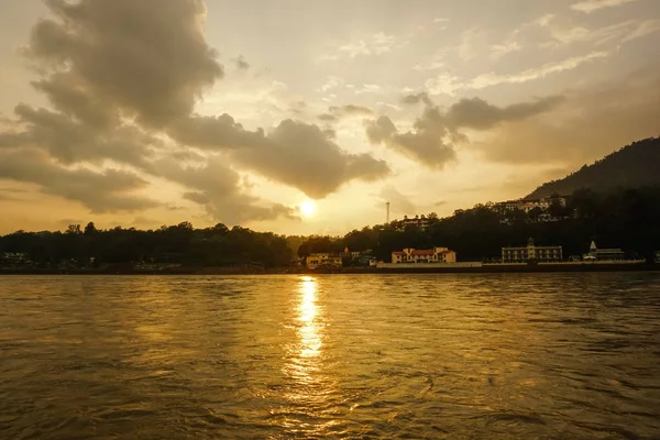 Pôr Sol Dourado Rishikesh Índia — Fotografia de Stock