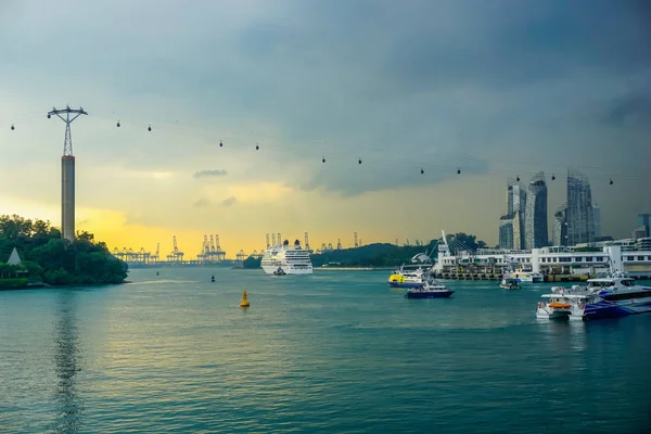 Estrecho Puerto Atardecer Singapur — Foto de Stock