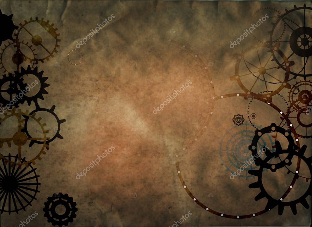 Frame vintage, steampunk mechanical cogs, gears menu invitation