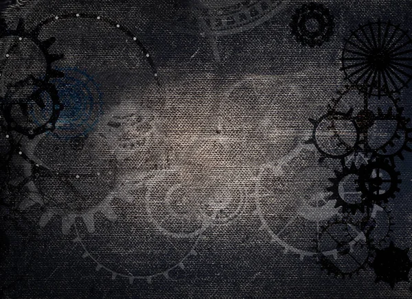 Empty old paper frame - cogs and gears, vintage steampunk background. On grunge canvas texture.