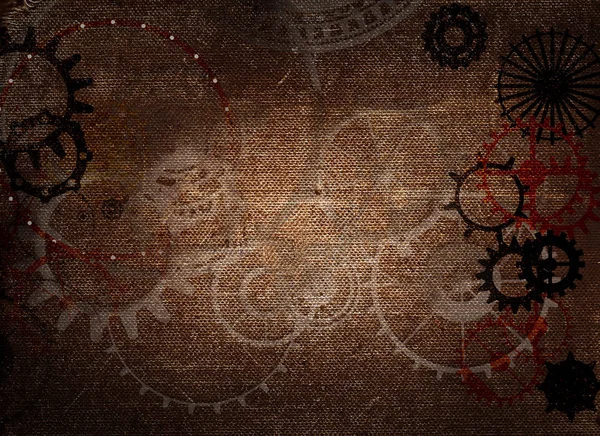 Empty old paper frame - cogs and gears, vintage steampunk background. On grunge canvas texture.