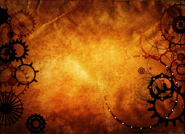 steampunk vintage background with mechanical gears and cogs on canvas paper