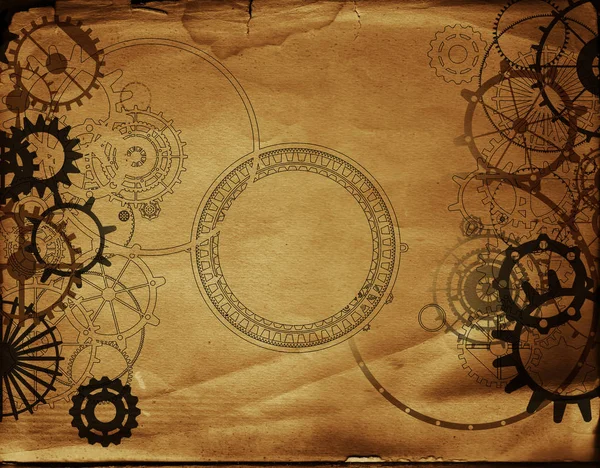 Fundo Vintage Steampunk Com Engrenagens Mecânicas Engrenagens Sobre Papel Lona — Fotografia de Stock