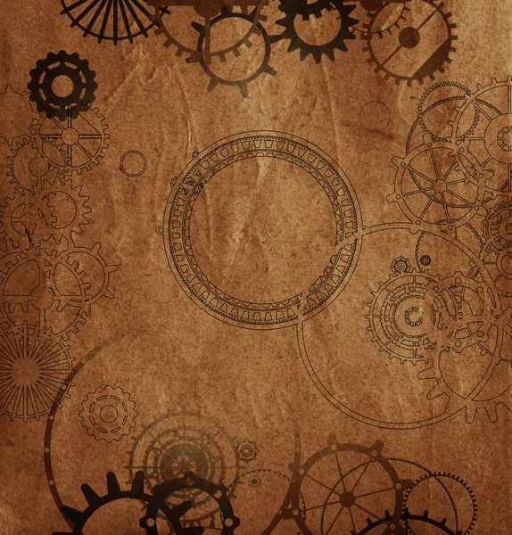 Fondo Vintage Steampunk Con Engranajes Mecánicos Engranajes Sobre Papel Lona Imagen de stock