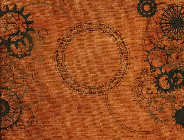 Fondo Steampunk Menu Vecchio Retro Vintage Cornice Ingranaggi Carta Tela — Foto Stock