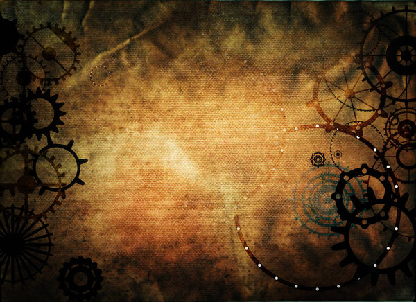 vintage steampunk old background, paper canvas frame, cogs, gears retro wallpaper