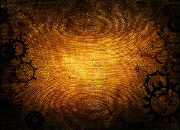 Vintage Steampunk Vecchio Sfondo Cornice Tela Carta Ingranaggi Ingranaggi Carta — Foto Stock