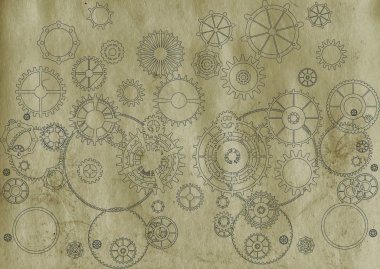 steampunk eski arka plan, kağıt tuval çerçeve, dişliler, dişliler retro vintage duvar kağıdı