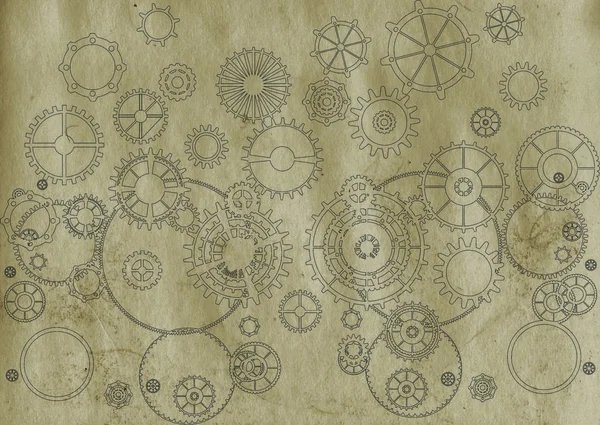 steampunk old background, paper canvas frame, cogs, gears retro vintage wallpaper