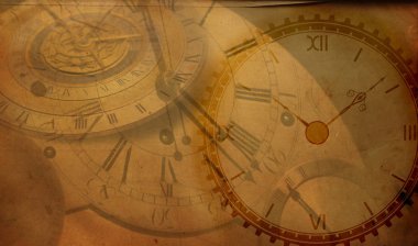 Vintage saat arka plan, eski zaman retro steampunk tuval kağıt harita