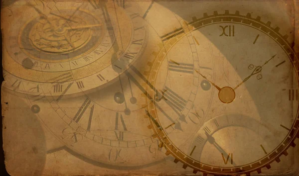 Vintage Saat Arka Plan Eski Zaman Retro Steampunk Tuval Kağıt — Stok fotoğraf
