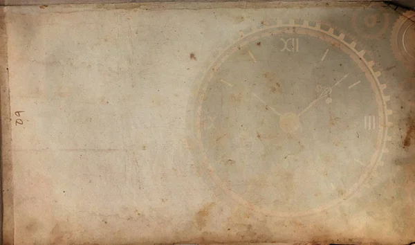 复古时钟背景 旧时间蒸汽朋克画布纸地图 — 图库照片