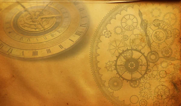 Vintage Reloj Retro Fondo Mapa Papel Lona Steampunk Tiempo Antiguo Imágenes de stock libres de derechos