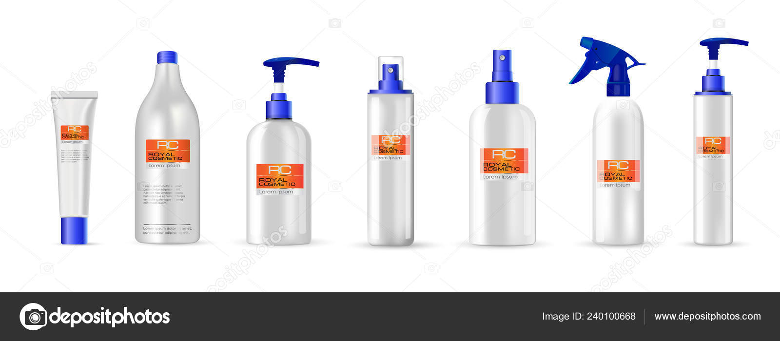 Download Realistic Glossy White Spray Pump Tube Cosmetic Bottle Set Blue Vector Image By C Pylyp777 Vector Stock 240100668