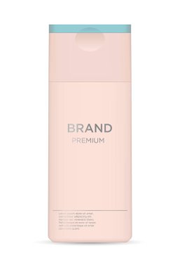 Pinck rengi beyaz arka plan, mockup, tasarım ve reklamlar, şablon, güzellik ve hijyen kavramı için 3d çizim gerçekçi lüks göz alıcı kozmetik şişede.