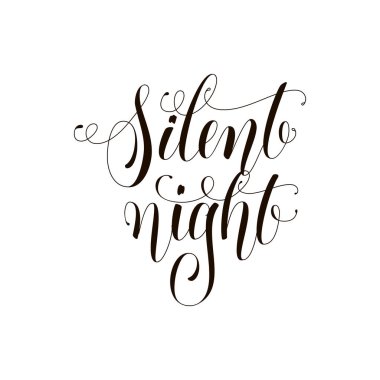 Sessiz gece ifade. Tebrik kartı. Neşeli Noel yazı. Mürekkep çizim. Modern fırça hat. Beyaz arka plan üzerinde izole.