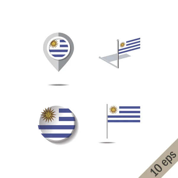 Alfileres de mapa con bandera de Uruguay — Archivo Imágenes Vectoriales
