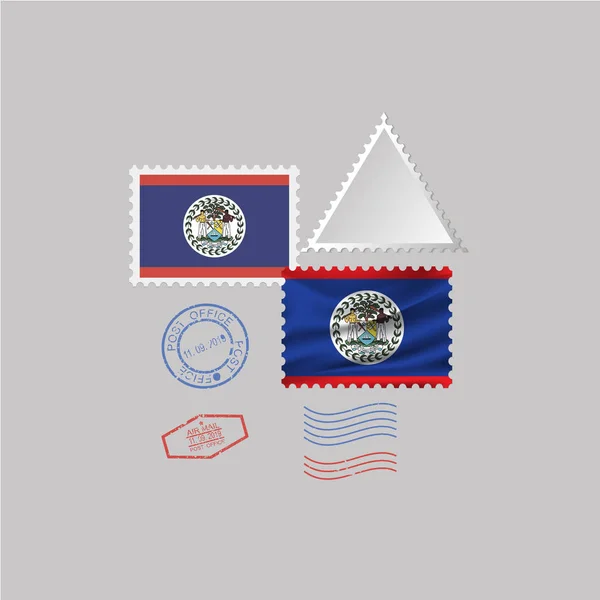 BELIZE conjunto de selo de postagem bandeira, isolado em fundo cinza — Vetor de Stock