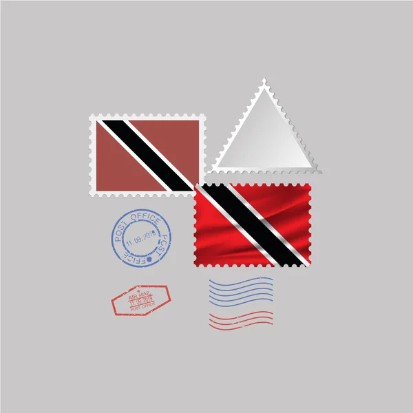 Set de sellos postales bandera TRINIDAD Y TOBAGO, aislados sobre fondo gris . — Archivo Imágenes Vectoriales