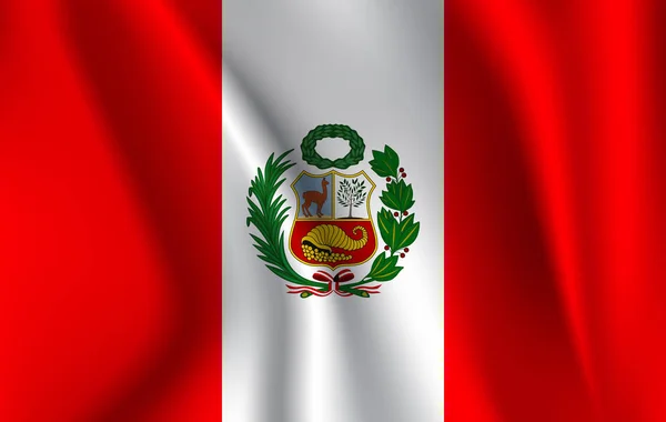 Ρεαλιστική κυματίζει σημαία την κυματίζει σημαία του Περού, υψηλής ανάλυσης, ύφασμα δέρμα σαγρέ ρέοντας σημαία, διάνυσμα Eps10 — Διανυσματικό Αρχείο