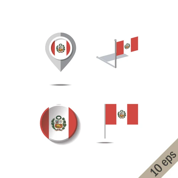 Pin peta dengan bendera Peru - Stok Vektor