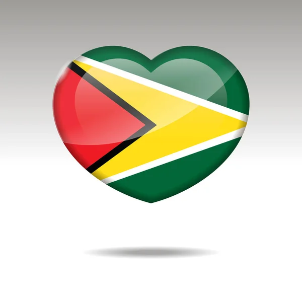 Adoro o símbolo da Guiana. Ícone da bandeira cardíaca . — Vetor de Stock