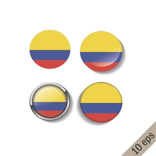 Reihe von kolumbianischen Flaggen runde Abzeichen. — Stockvektor