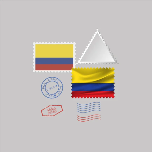 Un conjunto de sellos con la imagen de la bandera COLOMBIA . — Archivo Imágenes Vectoriales