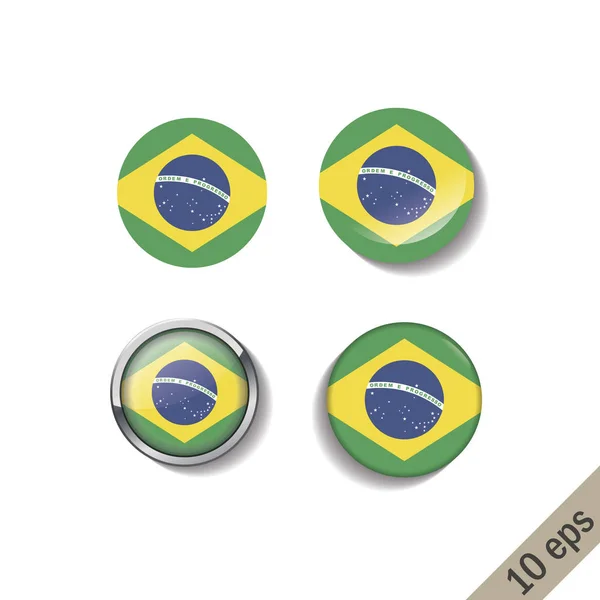 Brezilya dizi yuvarlak rozetleri bayraklar. — Stok Vektör