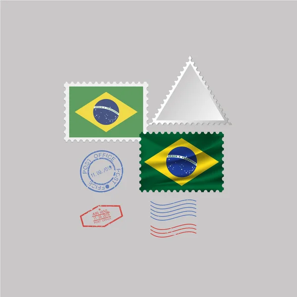 ブラジル国旗のイメージと切手のセット. — ストックベクタ