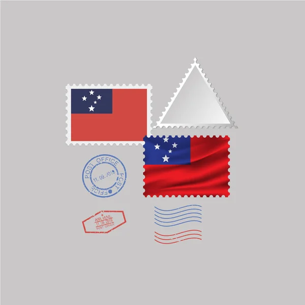 Samoa Vlag Postzegel Verzameling Geïsoleerd Een Grijze Achtergrond Vectorillustratie Eps — Stockvector