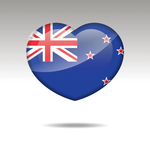 Adoro o símbolo da Nova Zelândia. Ícone da bandeira cardíaca . — Vetor de Stock