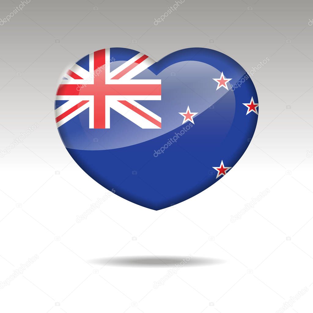 Love NEW ZEALAND symbol. Heart flag icon.