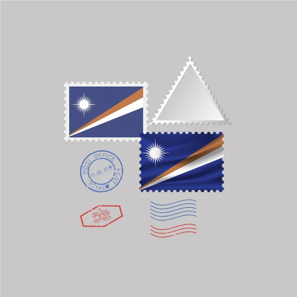 Wyspy Marshalla Flagi Zestaw Znaczków Pocztowych Białym Tle Szarym Tle — Wektor stockowy