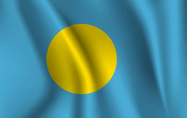 Bandera Palau Bandera Realista Ondeando República Palaos Tela Con Textura — Vector de stock