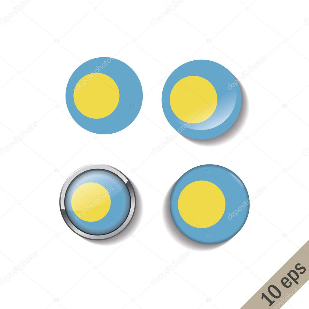 Set of PALAU flags round badges. Vector illustration. 10 eps
