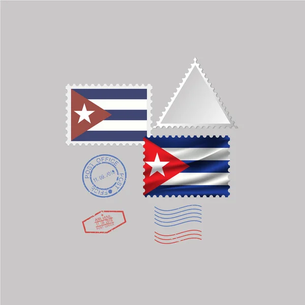 Coffret Timbre Poste Drapeau Cuba Isolé Sur Fond Gris Illustration — Image vectorielle