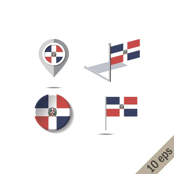 Alfileres Mapa Con Bandera República Dominicana Ilustración Vectorial — Vector de stock